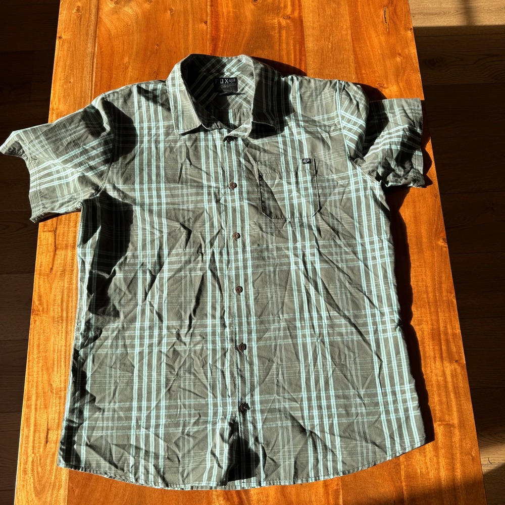 Fox Men's Green/Blue Plaid Short Sleeve Button Up Shirt Size XL